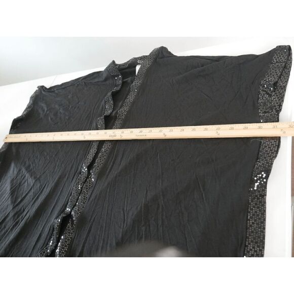 COIN 1804 Plus Size Black Sequin Contrast Kimono Top One Size - Picture 6 of 8